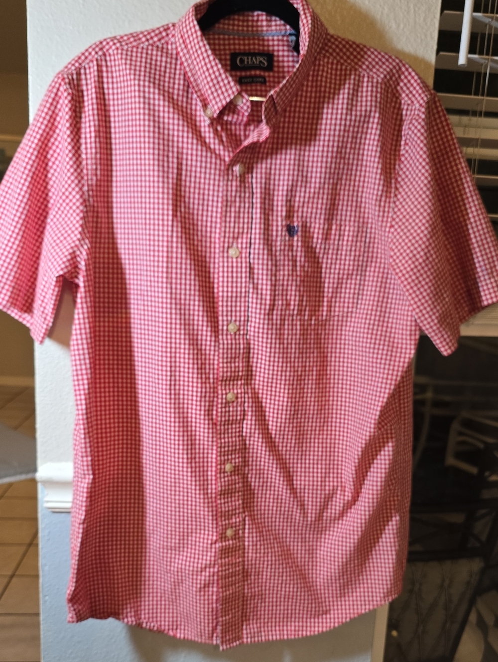 Chaps Men's Pink Gingham Short-Sleeve Button-Down Shirt